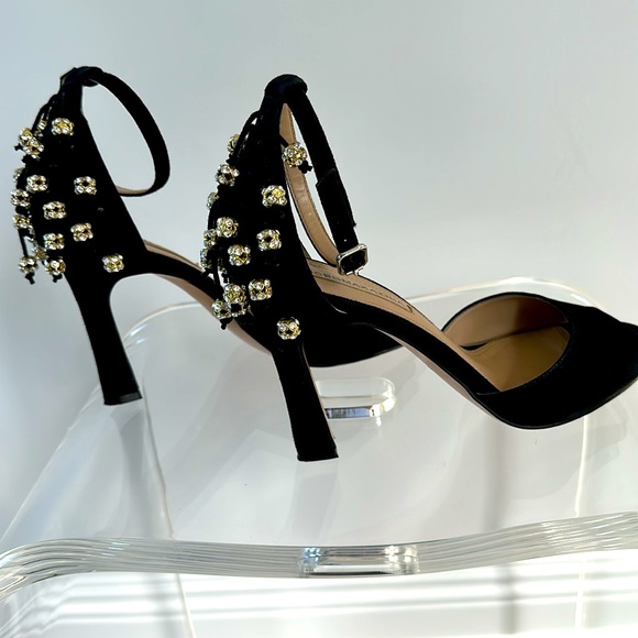 BCBGMAXAZRIA Adelinea Suede Black Heels With Crystal Embellishments Size 39 - Picture 6 of 9
